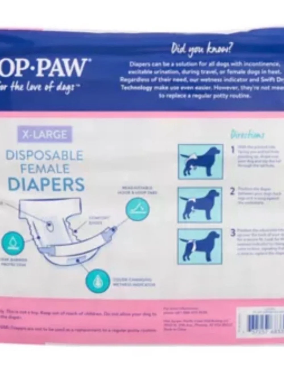 Top Paw X-Large Disposable Female Dog Diapers — White & Pink Packaging